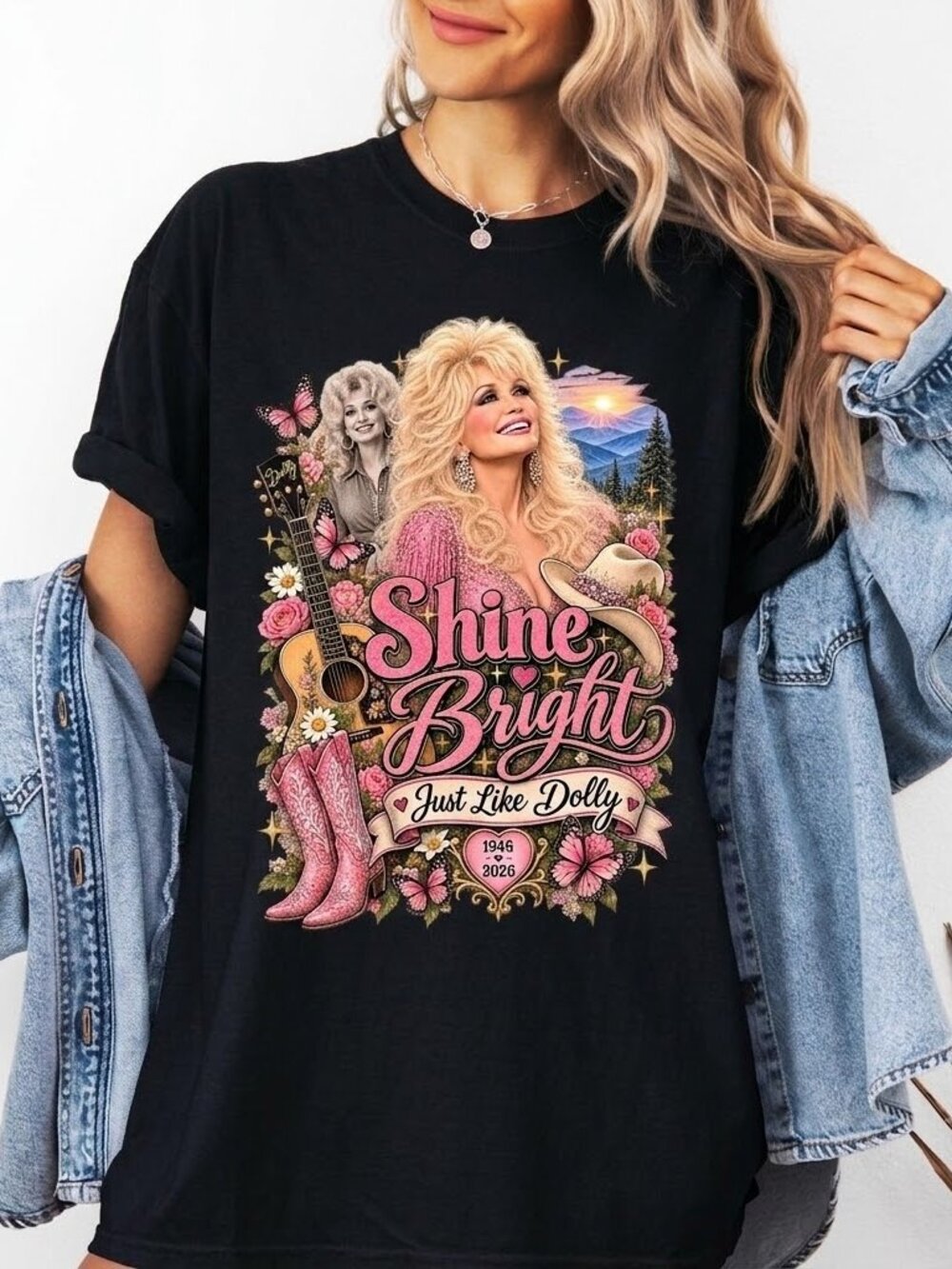 Shine Bright Just Like Dolly Tribute Graphic Tee, Country Music Shirt